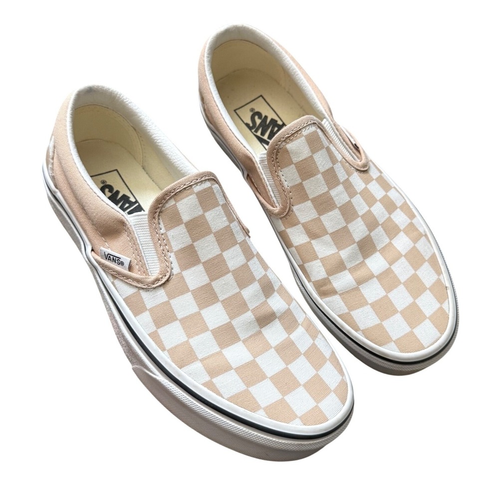 Vans Classic Slip On Women 7.5 Peach White Checkerboard Canvas Skate Shoes